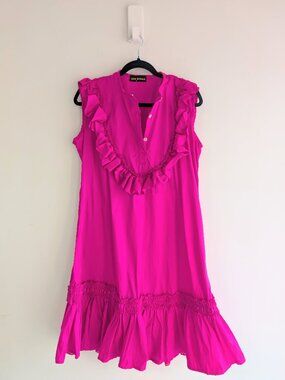 Gem Woman Bright Neon Pink Ruffle Dress